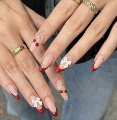 Acrylic Nails Stiletto, White French Nails, French Tip Acrylic Nails, Red Nail Designs, Fire Nails, Artificial Nails, Valentines Nails