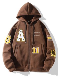 Café integral Casual Collar manga larga Tela Frase Cremallera Embellished Elástico Ligero Hoodie Men Outfit, Hoodie Fabric, Brown Hoodie, Dress Idea, Sweat Shirts, Funny Hoodies, Kendall Jenner Style, Cool Hoodies, Coffee Brown