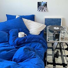 Klein Blue Seersucker Bedding Set Seersucker Bedding, Grunge Aesthetic Room, Bleu Klein, Dark Academia Room Decor, Room Decor Grunge, Room Decor Dark, Blue Bedding Sets, Twin Xl Duvet Covers, Vintage Room Decor