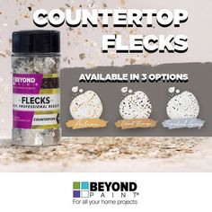 an advertisement for countertop flecks available in 3 options, including 1 - pound each