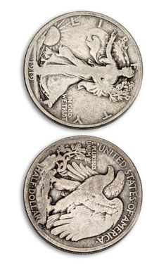 two silver coins, one with an eagle and the other with a bird on it