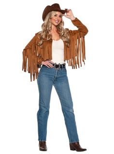 offene Bolerojacke in Wildleder-Optiküberlange Fransen an Revers und Oberarmenunverzichtbares Accessoire für Deinen Westernlook  Lieferumfang eine Jacke   Material 100% Polyester Cowboy Outfits For Women Cowgirls, Cowgirls Halloween, Cowboy Costume Women's, Western Dance Costume, Western Fringe Jacket, Cowboy Halloween Costume, Saloon Girl Costumes, Fringed Jacket