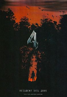 a movie poster for resident evil 2055 with the silhouette of a person standing in front of trees