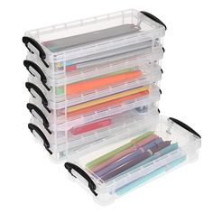 PRICES MAY VARY. Durable large storage box Translucent clear.Age of Application: 3 yrs+. Snap-tight lid and handles keep contents secure Holds 100+ pencils, 50+ pens, 30+ markers, or 152 crayons Exterior Dimensions: 8.5" L x 3.9" W x 1.8" H, Interior Dimensions: 7.5" L x 3.3" W x 1.2" H 6 Pack Multipurpose Plastic Pencil Box, Keep all your pencils in one place  Durable storage products for the office, stationaryand home. The Large Pencil Box features a snap-tight lid and handles to keep contents Office Supplies Storage, Plastic Pencil Box, Office Supply Storage, File Boxes, Art Supplies Storage, Pencil Storage, Seni Dan Kraf, Desk Supplies, Brush Painting