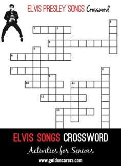 elvis sings crossword with the words elvis's song and an image of elvis