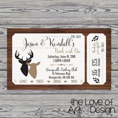 the deer and antler ticket is shown on a wooden background