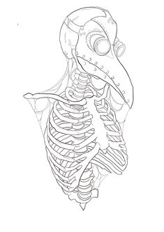 a drawing of a skeleton with a bird's head