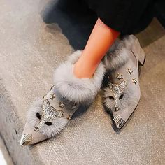 Women's Boots Outdoor Daily Suede Shoes Plus Size Booties Ankle Boots Winter Rhinestone Sparkling Glitter Chunky Heel Pointed Toe Elegant Sweet Synthetics Loafer Black Gray 9377008 2022 – $34.99 Womans Winter Shoes, Trending Shoes For Men, Best Sandals For Men, Fall Heel, Embellished Boots, Fur Loafers, Size 11 Women Shoes, Womens Suede Boots, Embellished Shoes