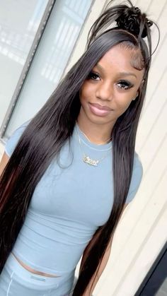 Wig Styles Braids, Black And Blonde Hair Ideas Black Women, Styles To Do With Lace Front Wigs, Lace Wig Install Styles, Creative Wig Styles For Black Women, Wig Styles For Black Women Straight, Baddie Homecoming Hairstyles, Classy Wig Hairstyles For Black Women, Braided Hairstyles With Straight Hair