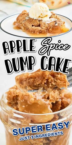 an advertisement for apple spice dump cake in a jar