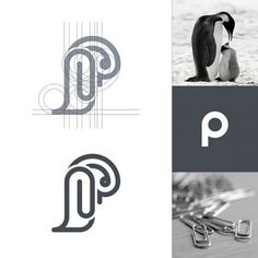 the logo for an art gallery is shown in black and white, with two images of penguins