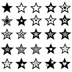 black and white stars with hearts on them