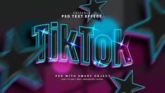 the text tiktok is surrounded by stars and sparkles on a purple background