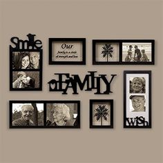 a family photo frame with the words smile our family written in black and white on it