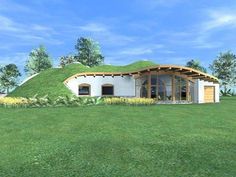 an artist's rendering of a house with grass on the roof