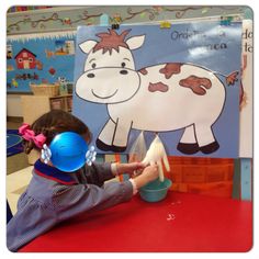 Milking the cow. Cows Preschool Activities, Cow Activities For Preschool, Cow Activities For Kindergarten, Cow Milking Activity, Cow Activities, Cow Milking Activity For Kids, Pretend Milking A Cow, Farm Activities For Kids, Cow Videos For Kids