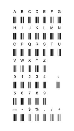 a bar code with the letters and numbers on it, all in different styles or sizes