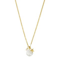 Material: 10k gold plated Pendant: pearlized clamshell, freshwater pearl, and gold plated starfish  Chain: 2mm mariner chain Initial Pearl Necklace, Gold Summer Jewelry, Every Jewels, Cute Gold Jewelry, Gold Beach Jewelry, Beachy Necklaces, Wishlist Aesthetic, Summer Jewlery, Coastal Jewelry