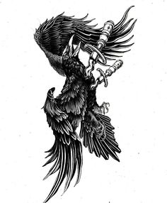 Black Crow Tattoos, Pop Culture Tattoos, Witchcraft Tattoos, Adventure Time Tattoo, Ma Tattoo, Culture Tattoos, Woodcut Tattoo, Medieval Tattoo, Blackwork Designs