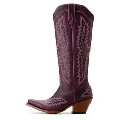 Gorgeous stitching, premium leather, and the knee height make our best-selling Casanova boot a showstopper wherever it goes. With the comfort you need for long nights boogying at country concerts and twirling on the dance floor, it'll turn heads whether you've paired it with cutoffs or your favorite summer dress. Casanova Western Boot | Product Features : 0 : ATS® technology provides ergonomic support on uneven terrain, 1 : Vegetable-tanned leather sole, 2 : Resoleable Goodyear leather welt cons Purple Cowboy Boots, Tall Western Boot, Boots Store, Ariat Boots, Western Boots Women, Country Concerts, On The Dance Floor, Cowboy Boots Women, Western Boot