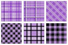 six different plaid patterns in purple and black