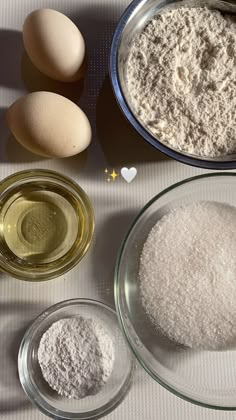 eggs, flour and other ingredients on a table