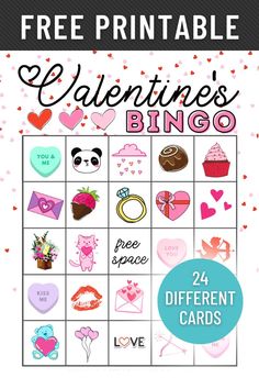 the free printable valentine's bingo game with hearts, flowers and cupcakes