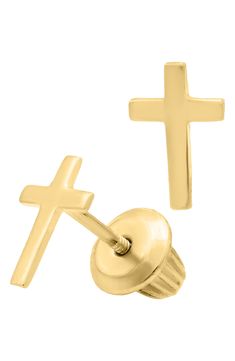 These 14-karat gold cross earrings with a threaded-safety-post design are just right for commemorating a special occasion. Style Name:Mignonette 14K Gold Cross Stud Earrings (Girls). Style Number: 5514290. Available in stores. Gold Cross Earrings, Cross Stud Earrings, Silver Jewelry Cleaner, Cross Earrings Studs, Black Stud Earrings, Nautical Jewelry, Amethyst Jewelry, Mens Silver Rings, Rings Cool