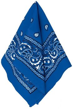 a blue bandana with paisley designs on it