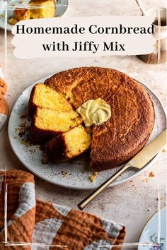 homemade cornbread with jiffy mix on a plate