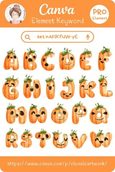 an alphabet made out of pumpkins with faces