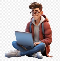 a young man sitting on the floor using a laptop computer, hd png clipart