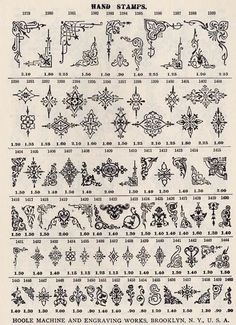 an old book with many different designs on the page, including letters and numbers in black ink