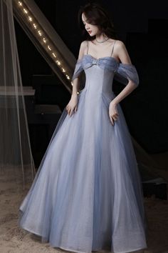 Periwinkle Prom Dress, Prom Dress Blue, Periwinkle Dress, Prom Dress Inspo, A Line Prom Dress, A Line Evening Dress, Blue Evening Dresses, Blue Tulle, Tulle Ball Gown