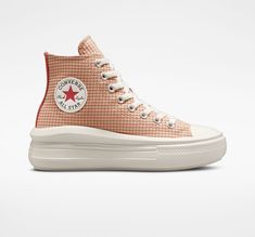 You are Buying A Brand New Pair of Authentic Converse Boots.  CONVERSE Chuck Taylor All Star Move Platform Checkered Hi Top Shoe Style #: A05130C Style: CTAS Move Hi Color: Oat Milk/Rhubarb Pie/Egret Material: Polyester  This style runs large. Order a half size down. Description:  This timeless design gets updated with a vibrant two-tone checkered print to give height to your style. MAKE YOUR MOVE Adding height to your cold-weather vibe—fall to winter. These platforms create a neutral pop of sty Converse Boots, Chuck Taylor All Star Move, Womens High Top Shoes, Plaid Shoes, Rhubarb Pie, Oat Milk, Converse Chuck Taylor All Star, Womens Converse, Converse All Star