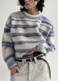 Apricot Striped Knit Pullover O-neck Oversized Winter Sweater Outfits Fall, Loose Pullover, Spirit Wear, Round Neck Sweaters, Knitwear Men, Casual Winter Outfits, Knit Pullover, Knit Jumper, Striped Knit