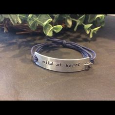 Hand Stamped Metal “Wild At Heart” Adjustable Navy Blue Cord Band Hand Stamped Metal, Metal Stamped Jewelry, Stamped Metal, Wild At Heart, Stamped Jewelry, Shoe Charms, Wild Hearts, Metal Stamping, Womens Jewelry Bracelets