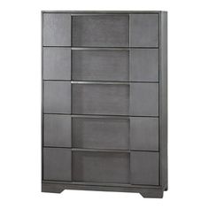 a gray bookcase with five shelves on each side and two doors at the top