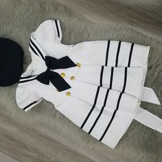 Super Cute For Dress-Up Or Halloween! New Without Tags White Long Sleeve School Dress, White Cotton School Dress, White Cotton Dresses For School, Black Cotton Dress For Costume Party, White Sailor Dresses For Spring, White Sailor Style Dress For Spring, White Dress For Halloween Dress-up, White Sailor Style Spring Dress, White Short Sleeve Costume Dress