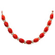 Stamped: 14K Yellow Gold Total Necklace Weight: 34.0 Grams Necklace Length: 17 Inches Total Natural Coral Weight is 40.82 Carat (Measures: 6.00x4.00 mm) Color: Red Total Natural Diamond Weight is 2.00 Carat Color: F-G, Clarity: VS2-SI1 Face Measures: N/A Sku: [702684W] Coral Jewelry Set, Diamond Necklace Simple, Gold Link Necklace, Coral Beads Necklace, Sterling Silver Jewelry Rings, Beaded Necklace Designs, Jewelry Bracelets Gold, Diamond Jewelry Designs, Gold Diamond Necklace