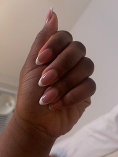 Narrow Almond French Tip, French Russian Nails, Almond French Tip Nails Black Women, Dip French Tip Nails Almond, French Tip Oval Nails Short, Deep French Almond Nails, Russian Manicure French Tip, Short Russian Manicure, French Tip Manicure Natural