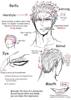 an anime character's face with different hair types