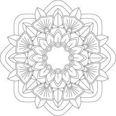 a black and white image of a flower with leaves in the center, on a white background