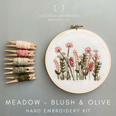 The Blush meadow kit has been a fan favorite since we introduced it earlier this year. ​ ​In soft shades of pink and greens, who wouldn't love stitching it! Hand Embroidery Pattern, Hand Embroidery Stitches, Embroidery For Beginners