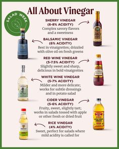 an advertisement with different types of vinegars and their names on the back side of it