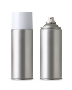 two silver spray cans with white caps are shown side by side on a white background