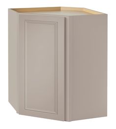 a gray cabinet with an open door