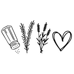 some herbs and a heart on a white background