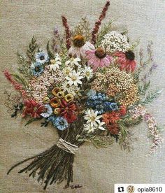 a bouquet of wildflowers on a linen background