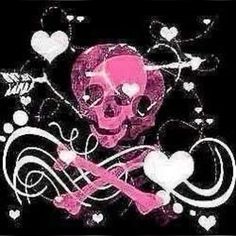 a skull and crossbones with hearts on it